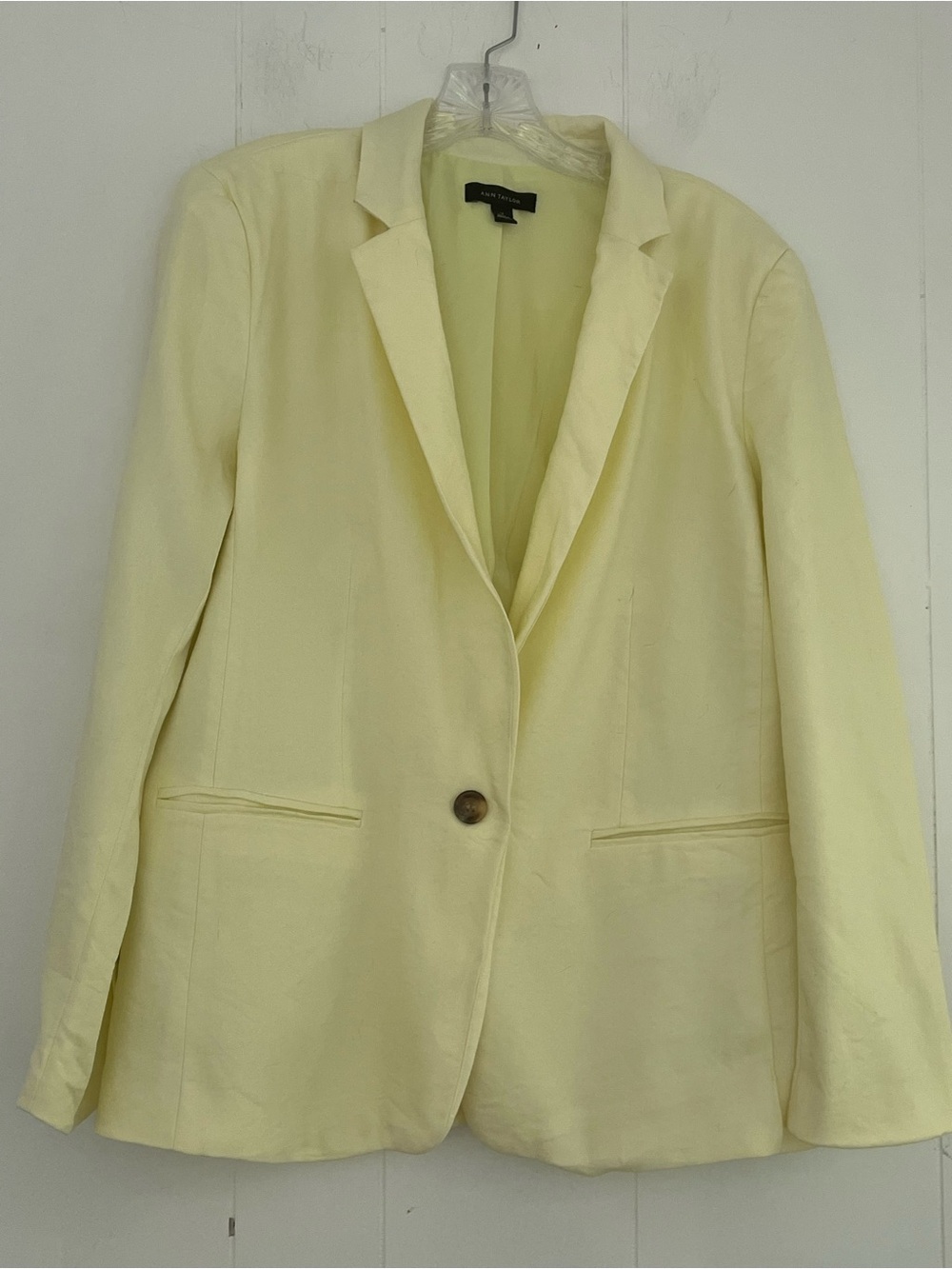 Ann Taylor The Hutton Linen Yellow One Button Classic Career Wear Blazer Size 14